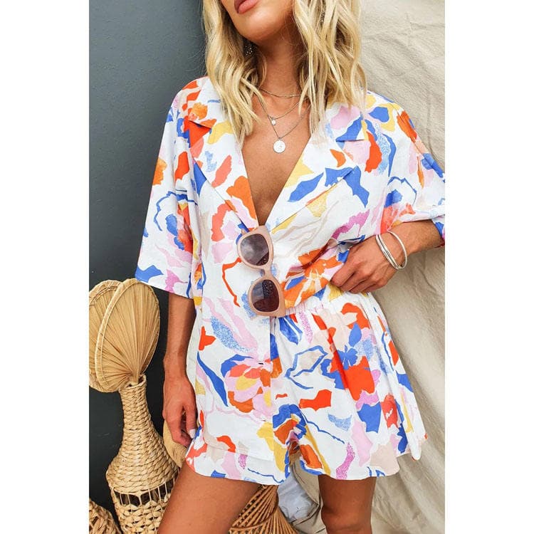 2024 New Fashion Printed Loose Shirt Shorts 2024 Summer Commuter Pants Set Women Two Piece Sets