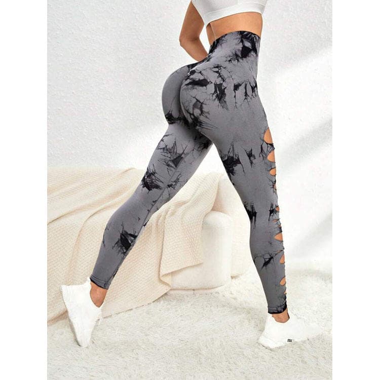 2024 Hollow Tie Dye Yoga Pants High Waist Hip Lifting Fitness Yoga Wear Tummy Control Trousers