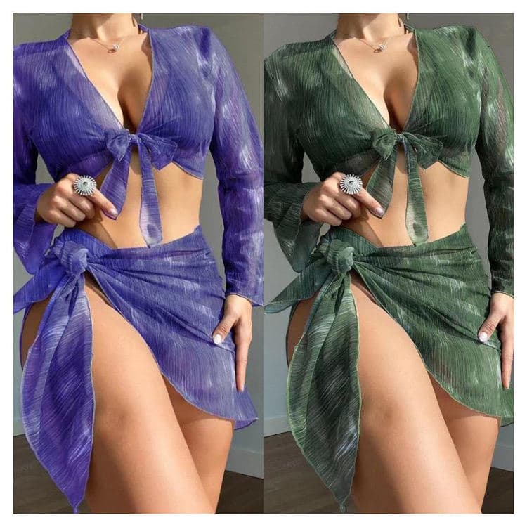 Fashion Retro Ins Gradient Tie Dye Purple Green Sunscreen Bikini Suit Beach Spa Swimsuit Tik Suit
