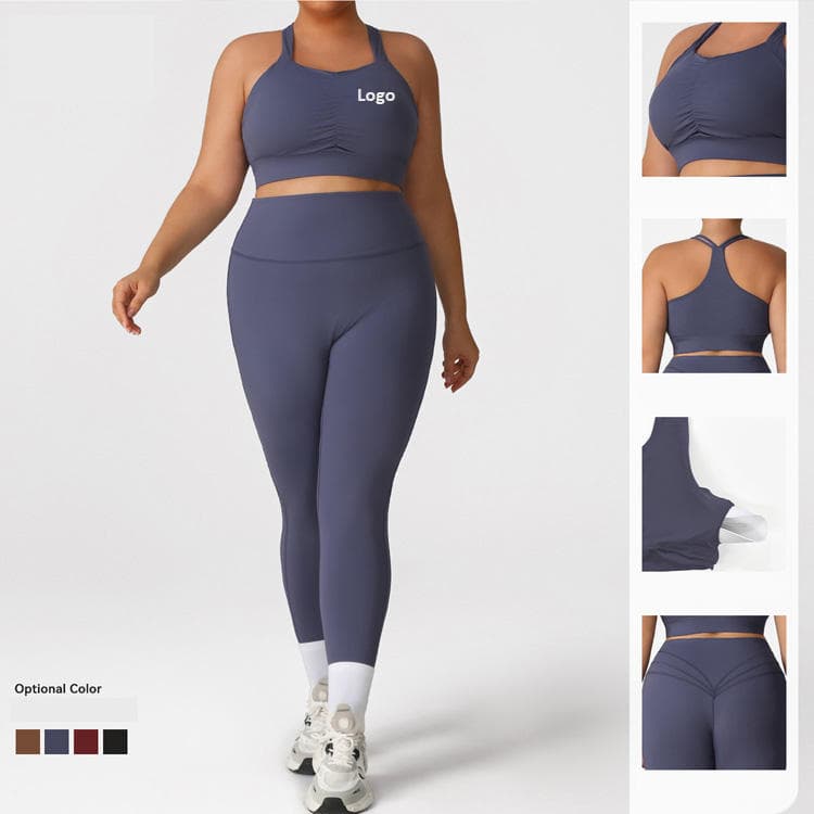 1XL-4XL Nylon Spandex Fitness Wear Quick Dry Bra and Legging 2 Piece Plus Size Yoga Set