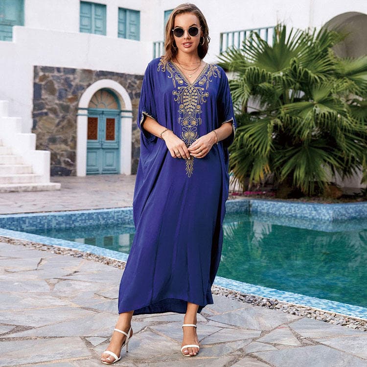 Wholesaler Loose Rayon Embroidered Robe Holiday Long Dress Oversize Women Beach Sexy Cover Ups