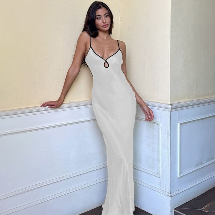 Womens Clothing 2024 Spring New Solid Color Casual Dress Sexy Spaghetti Strip Tie Backless Long Dress Slim Sexy Dress Female