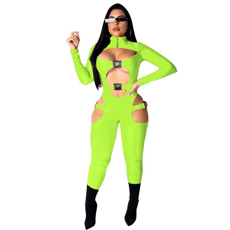 2023 Hot Selling Solid Color Bodycon Romper Jumpsuit Sexy Cutout Club Wear Designer Jumpsuits