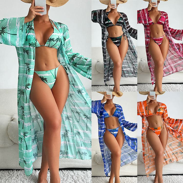 2024 Good Selling Special Fabric Cover up Three Piece Women Floral Bikini Swimsuit