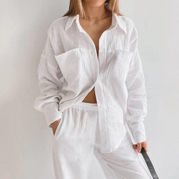 Loose Casual Outfits 2025 New Fashion Lounge Wear Long Sleeve Pant Cotton Set Women Two Piece Sets