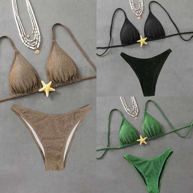 2025 Summer New Backless Throng Beachwear Starfish Accessory Bikini Sexy Two Piece Set Swimsuit