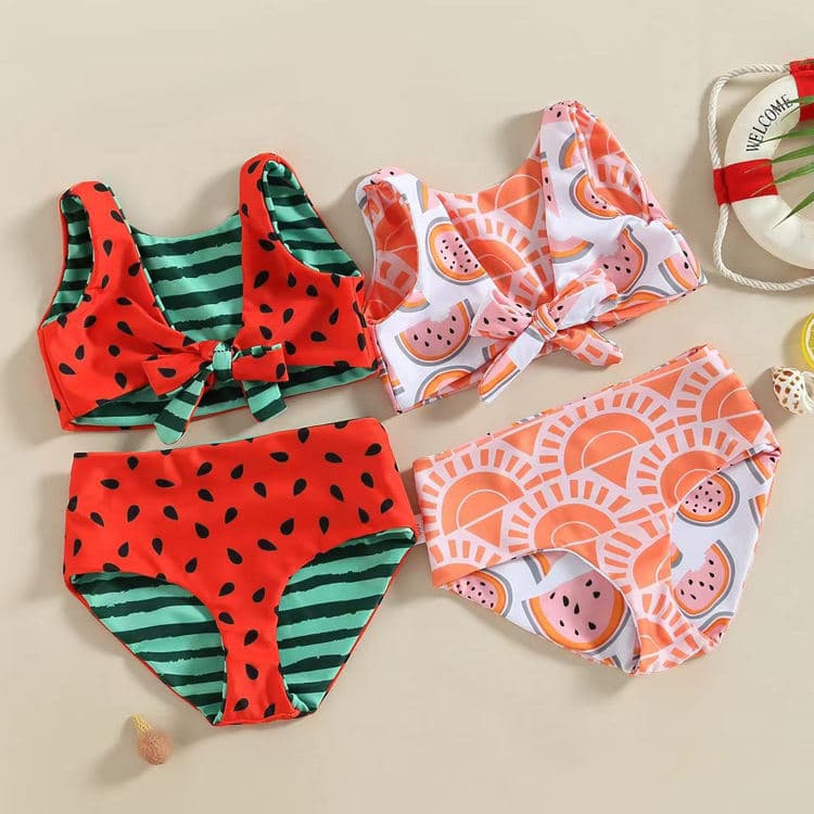 Summer Cute Naive Infant Toddler Girls Two Pieces Watermelon Crop Tops Briefs Baby Swimwear Girls Swimsuit