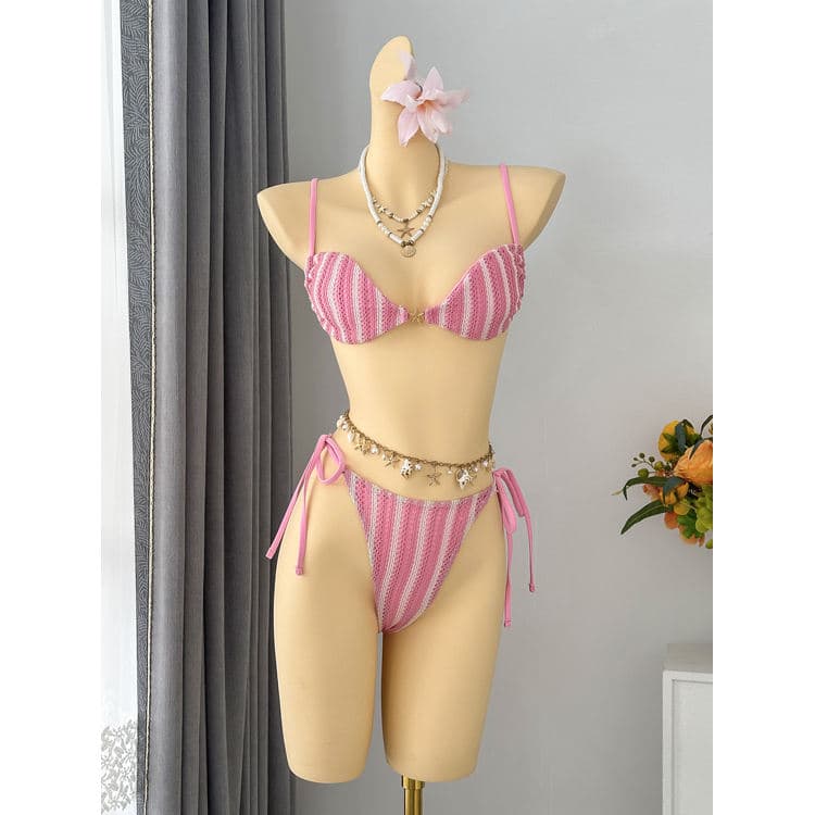 Wholesale Sexy Striped Halter-Neck Bikini Fashionable Tie-Side Beach Vacation Bikini Swimsuit
