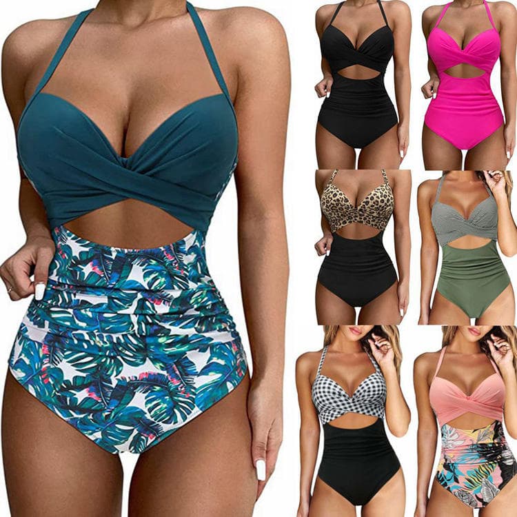 2022 New One Piece Hollow Swimsuit Hard Pack Cross Bikini Tight Sexy Plus Size Swimwear