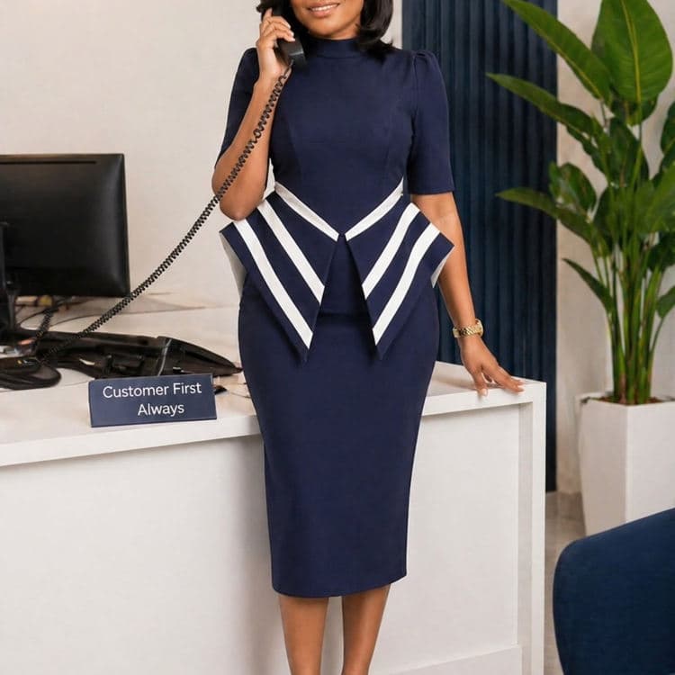 Wenshuo Striped Fitted Dress Wholesale Elegant Pencil Skirt Custom logo Short Sleeve Dress Factory Directly