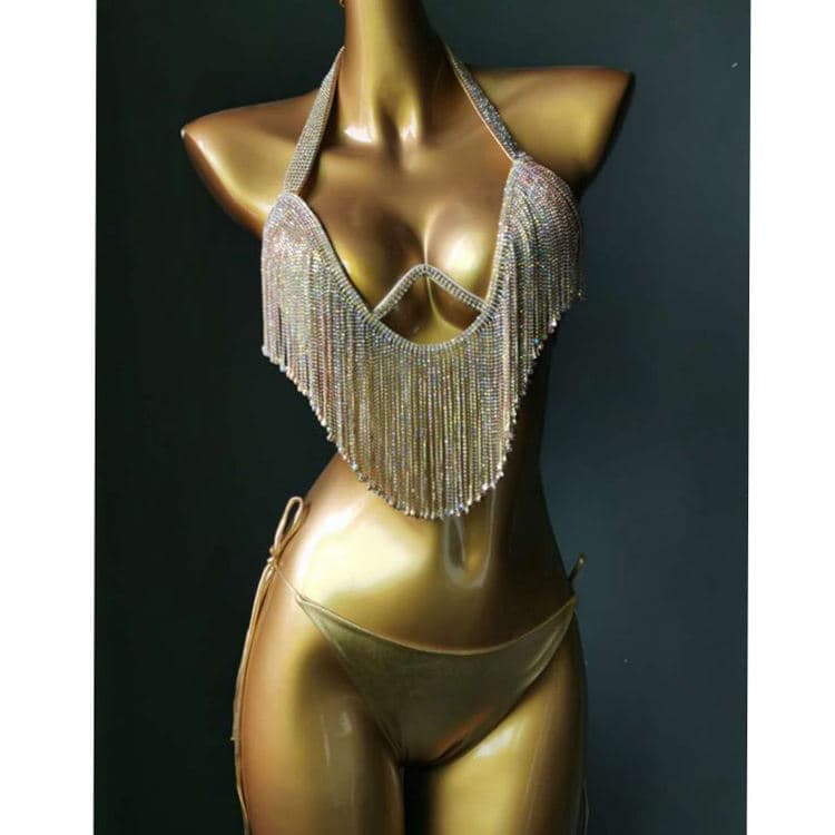 Sparkling Luxury Rich Bikini Two Piece Bikini 2024 Backless New Fringe Diamond Swimsuit Party Night Wear