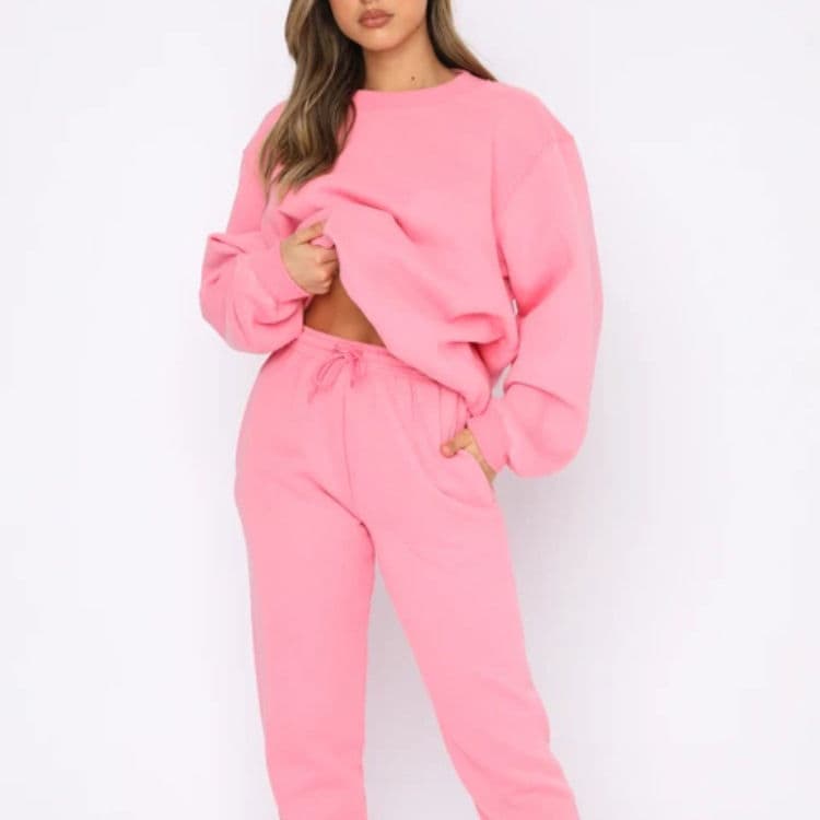 Solid Color Round Neck Pullover Pants Women Fashion Casual Long Sleeve Sweater Two Piece Set