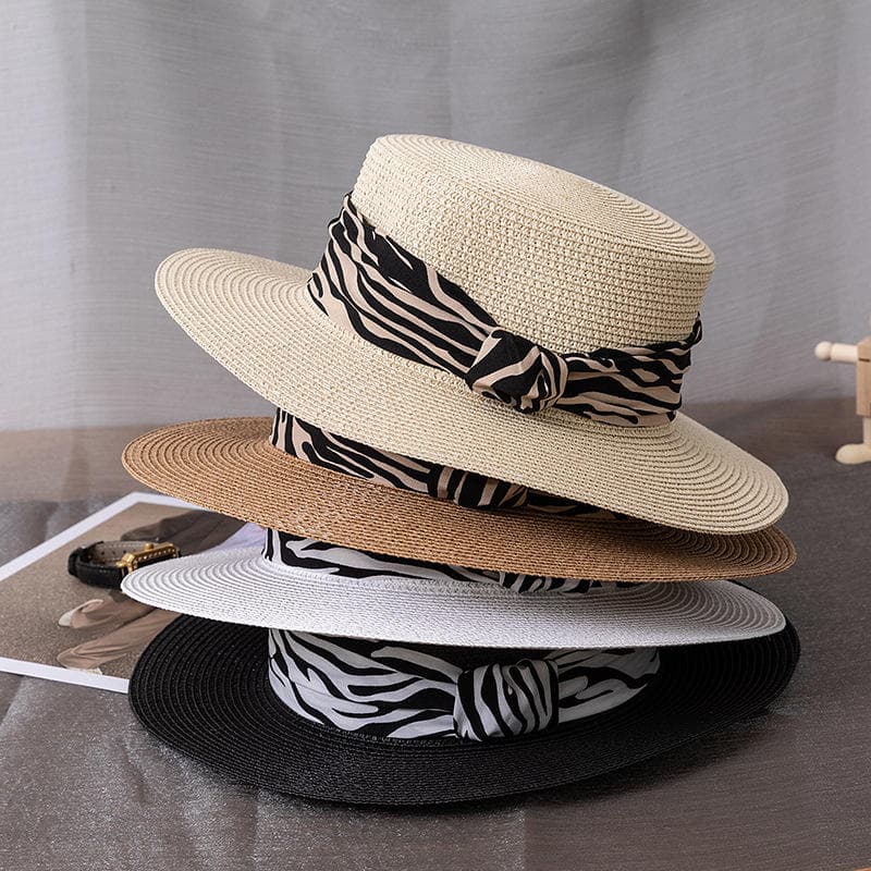 Summer Fashion Flat Top Ladies Leopard Print Straw Hat