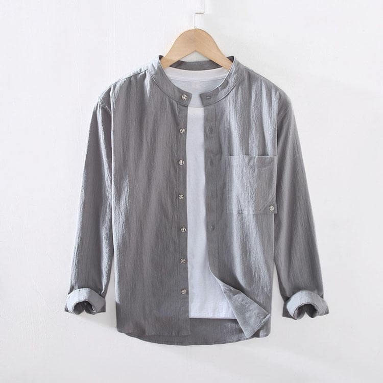 Classic Pure Cotton Men Comfortable Simple Style Soft Skin Friendly Long Sleeved Shirt
