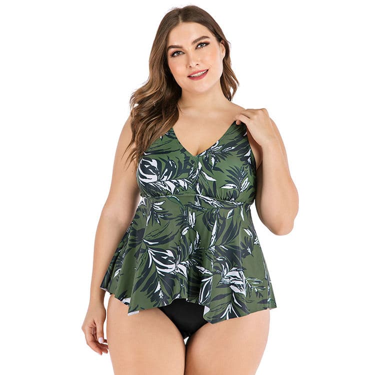 New Plant Printed Large Size Swimsuit Green Bikini Swimsuit TANKINI