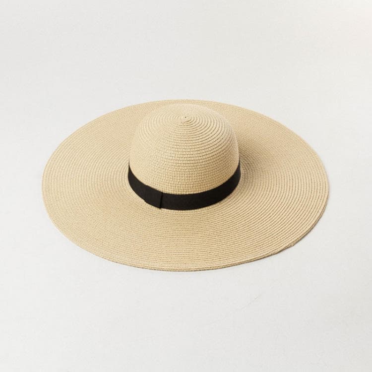 Wholesale Summer Beach Grass Straw Hat With Bow Big Sun Protection Panama Straw Beach Hat
