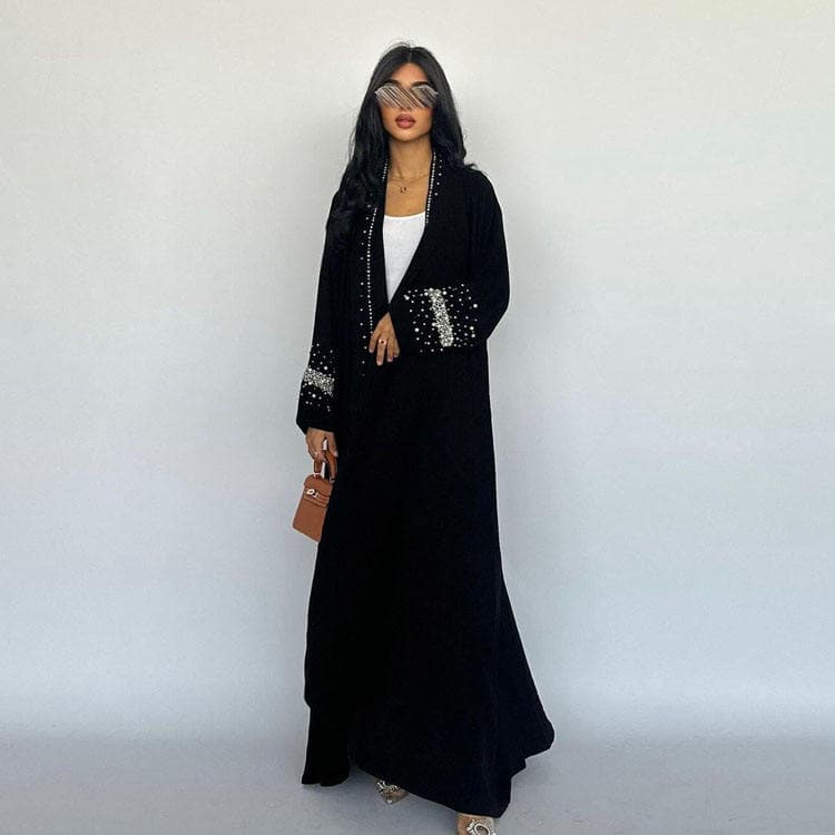 S-2XL Modest Kaftan with Hijab Open Front Long Sleeve Prayer Gown Matching Abaya Set
