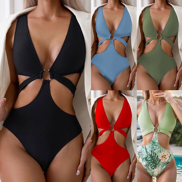 Sexy Hollow Solid Color 2024 Fashion One Piece Bikini Slim Backless Swimsuit Waistless Summer Swimwear