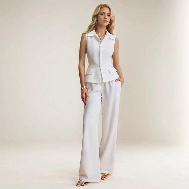 Wenshuo Sleeveless Vest Top Wholesale Straight Leg Trousers Custom logo Women Workwear Suit Factory Directly