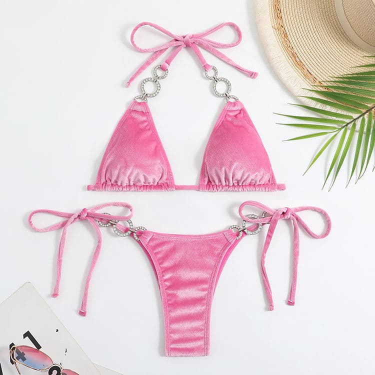 Velvet Sexy Solid Color Diamond Bikini 2025 New Spa Exquisite Swimwear Suit
