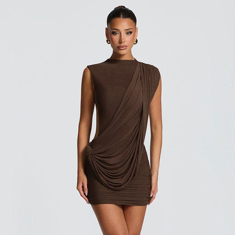 Wenshuo Mesh Solid Color Dress Wholesale Sleeveless Ribbon Dress Custom logo Pleated Bodycon Dress Factory Directly