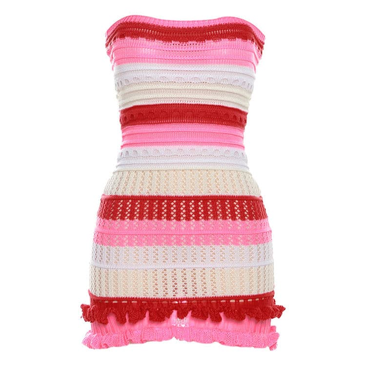 2024 New Design One Shoulder Colorful Knit Dress Dairy Party Beach Dress Summer Sexy Clothing for Women
