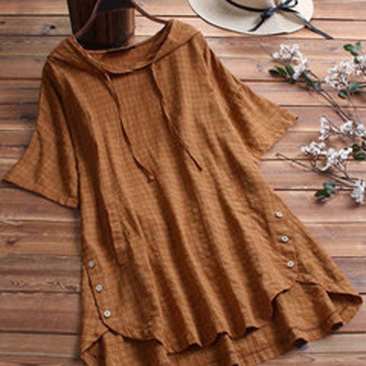 Summer 2024 New Round Neck Loose Cotton and Linen Plus Size Short Sleeve Casual Shirt for Women