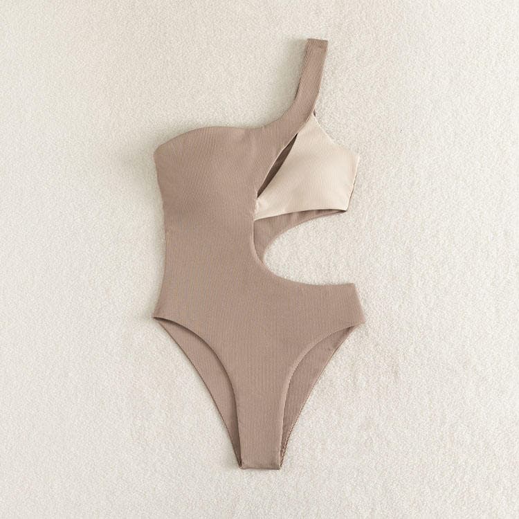 New Solid Color One Shoulder Bodycon Bikini Waist Hollow Women Sexy Bikini