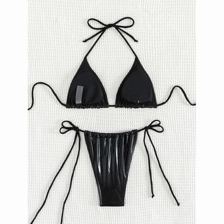 Luxury Bathing Suits Solid Color Triangle Bikini Two Piece Sexy Swimsuits Satin Bikini Set for Woman