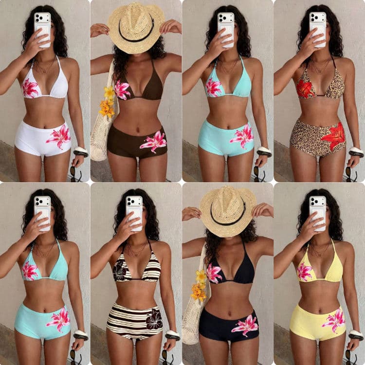 2026 Best Selling Tie Side Bikini Floral Print Swimsuit Elegant Bikini Set for Women