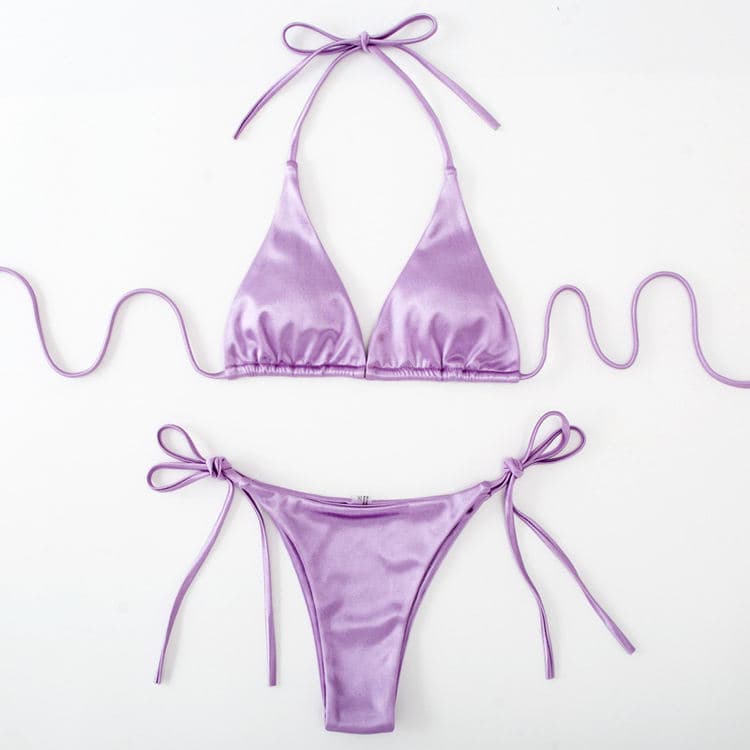 Simple Basic Solid Color Sexy Two Piece Bikini 2025 New Backless Three Point Bathing Set