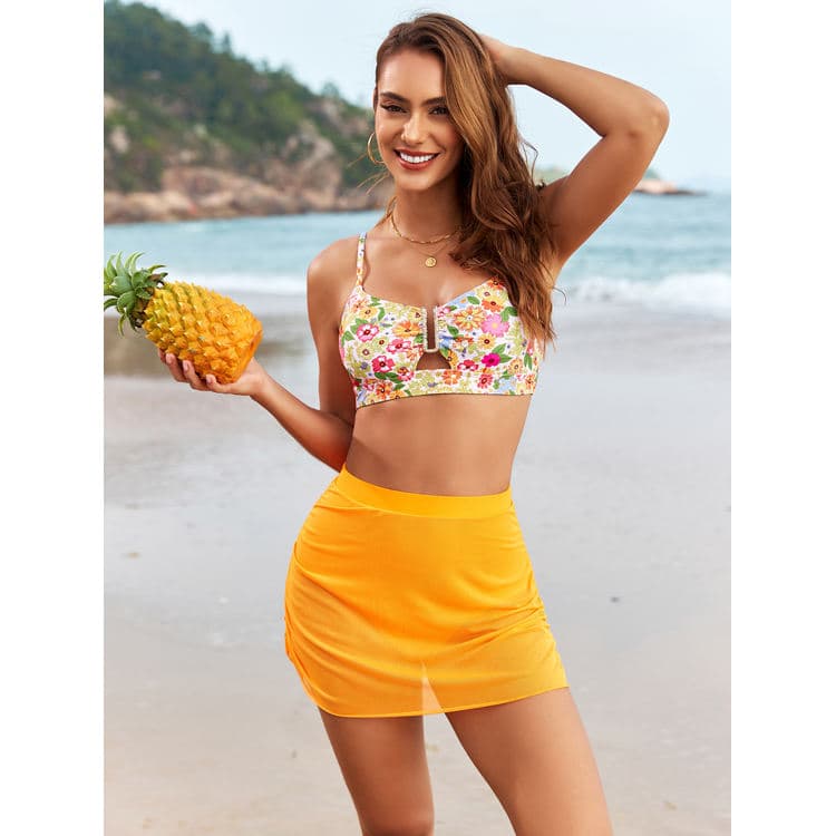 Wholesale Fashionable Printed Mesh Skirt-Style Swimsuits High Quality Bikini Beachwear