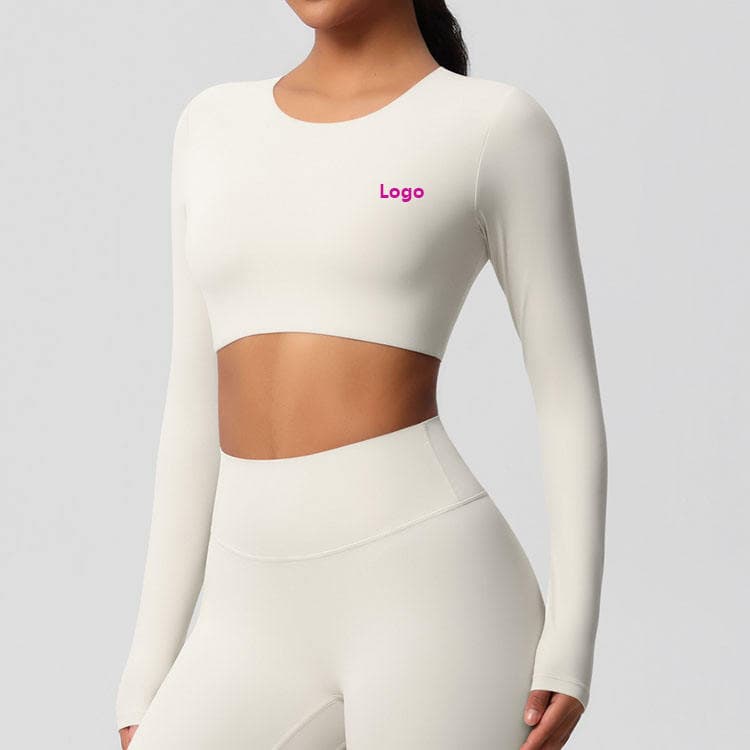 80 Nylon 20 Spandex Brushed Compression Running Top Breathable Long Sleeve Yoga Fitness Crop Top