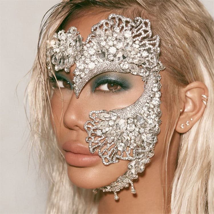 New Zircon Mask Personalized Halloween Ball Half Rhinestone Ribbon Mask