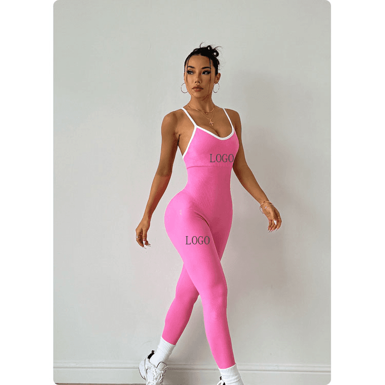 Free Custom Women Yoga Clothes Color Matching Sports Quick Drying Threaded One Piece Yoga Jumpsuit