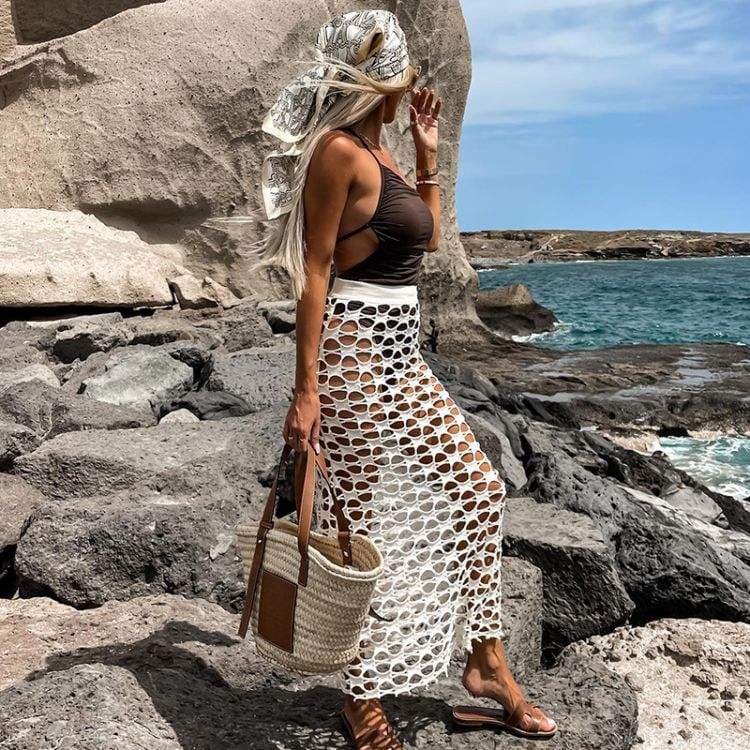 2024 Summer New Beach Pants Women Casual Vacation Solid Color Bikini Swimsuit With Skirt