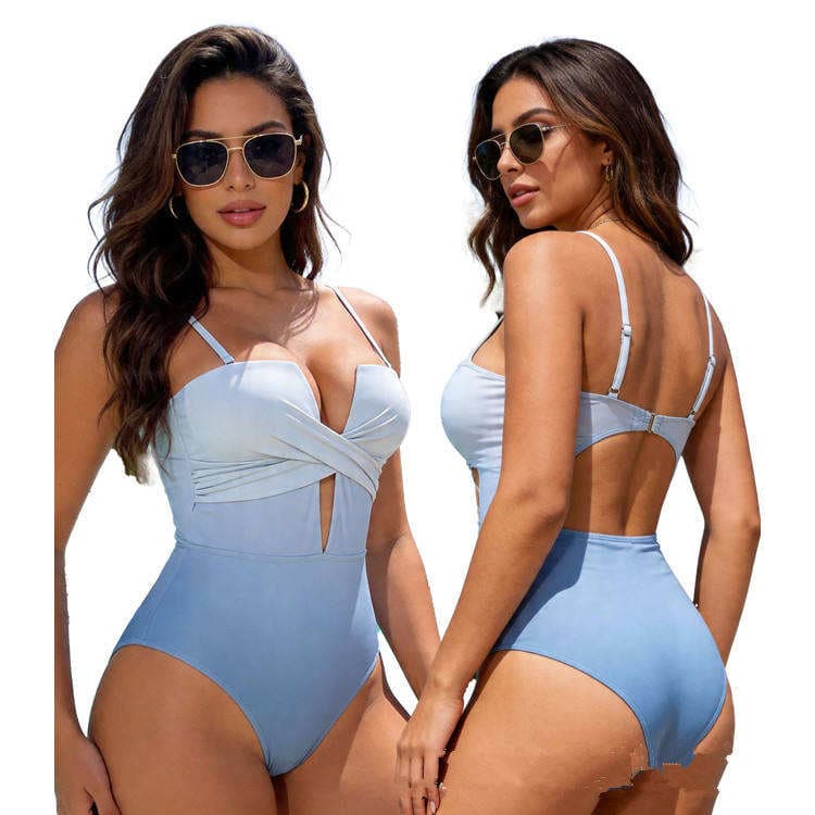 New Polyamide One Piece Swimsuit Solid Color Bikini Sexy Cutout Bikini Wholesale