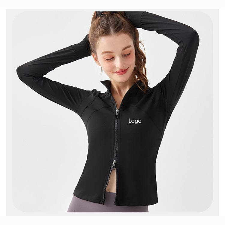 Nylon Spandex Yoga Jacket Slimming Double Zipper Long Sleeve Running Breathable Fitness Yoga Jacket for Women
