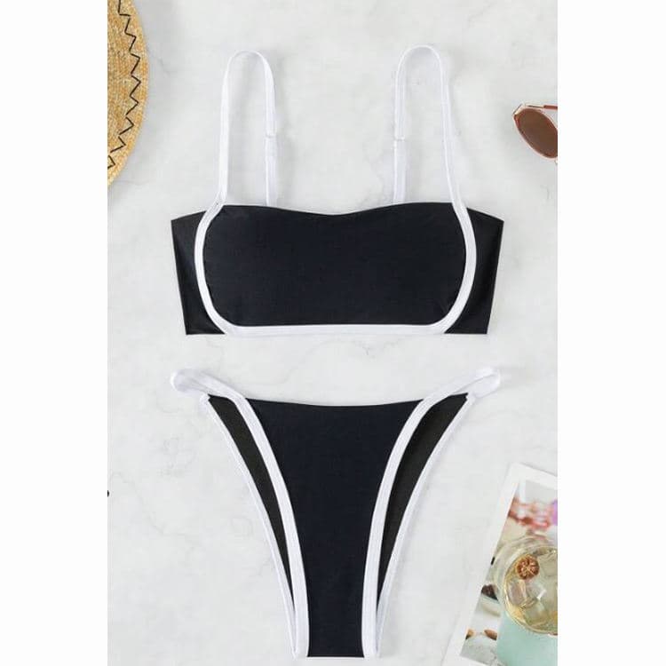 Black White New Patchwork Design Bikini Sexy Tube Top Bikini Beachwear High Waist Girls Simple Sexy Swimwear