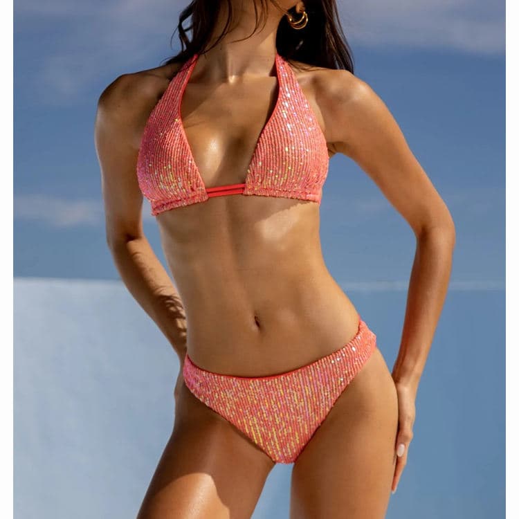 Sequin Bikini Suits Halter Sexy Summer 2024 High Cut Wholesale Bikini Swimsuit Two Pieces Set