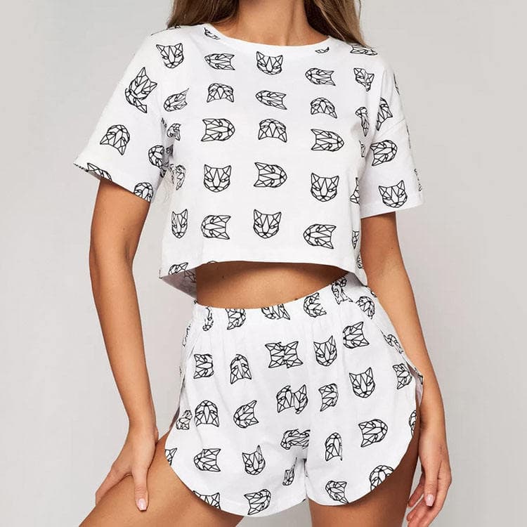 2024 New Summer Loose Casual Pajamas Short Sleeved Shorts Two Piece Set Personalized Printing Ladies Home Clothes
