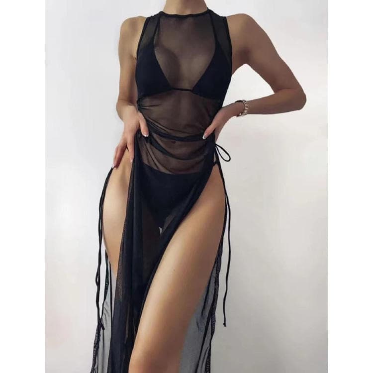 AliExpress Hot Selling Swimwear Solid Color Bikini Set Sexy Three Piece Swimwear With Cover Ups