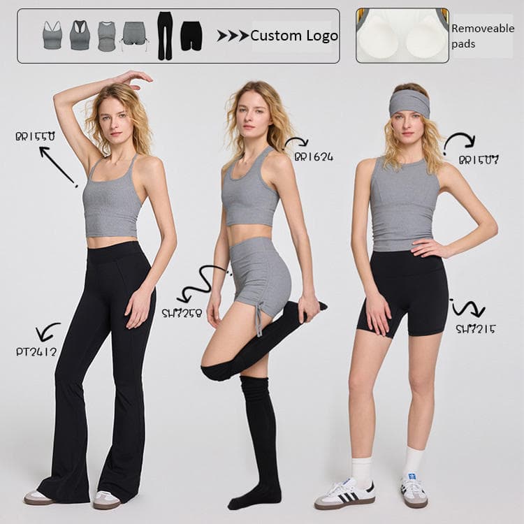 Freely Combinable Sportswear Workout Set Textured Sports Bra and Pants Ribbed Fitness Yoga Set