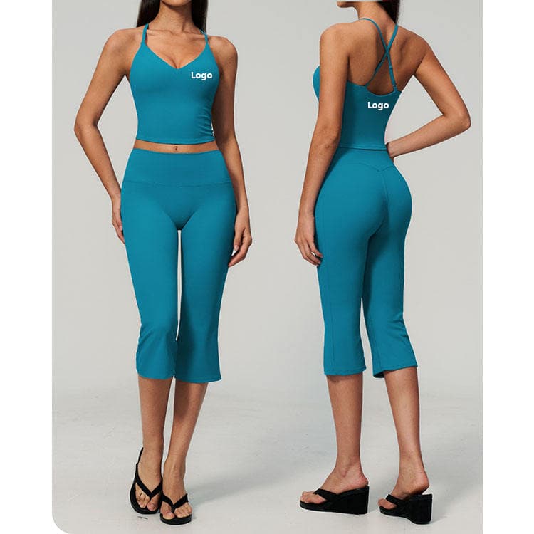 Buttery Soft Brushed 70 Nylon 30 Spandex Plain Color Tank Top and Cropped Pants 2 Piece Yoga Set