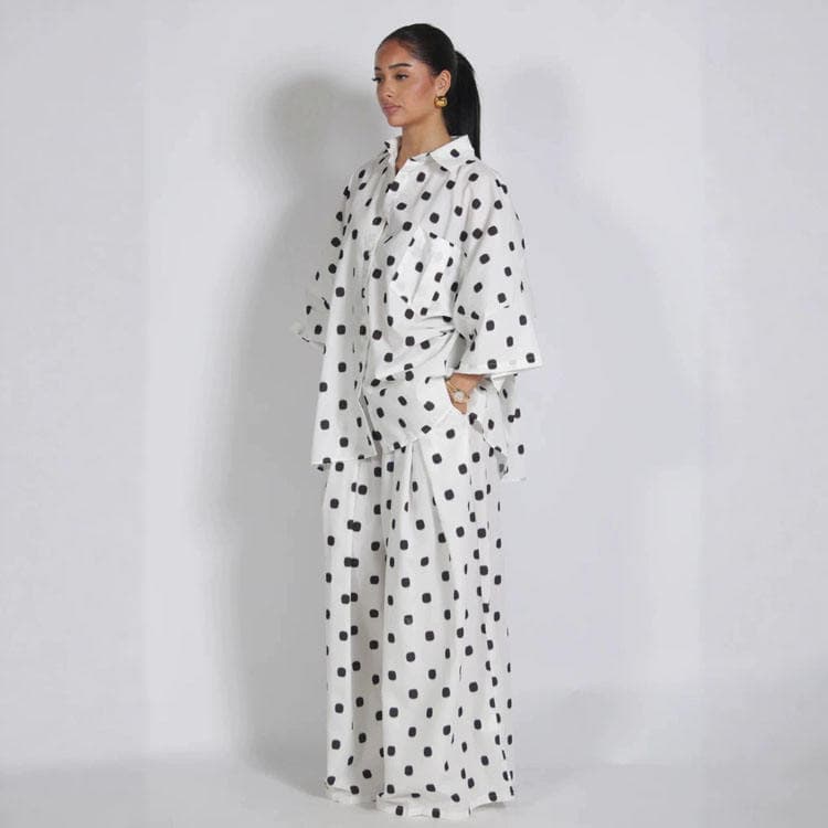 Wenshuo Loose Polka Dot Top Wholesale Plus Size Trousers Custom logo Casual Women Set Factory Directly