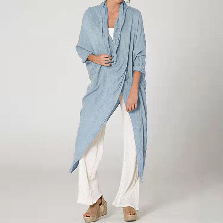 New Fashion 2024 Casual Asymmetric Hem Long Sleeve Cotton Plus Size Blouse Long Shirt for Women