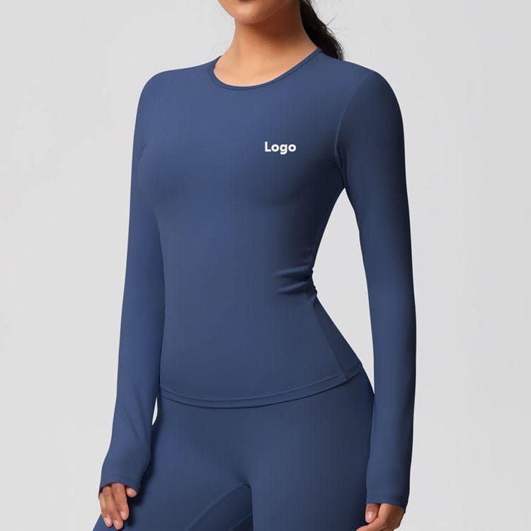 80 Nylon 20 Spandex Brushed Compression Running T-shirt Quick Dry Long Sleeve Yoga T-shirt