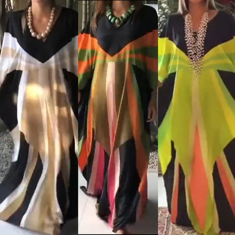 Striped Print Robe Beach Dresses Sun Protection Shirt Seaside Resort Bikini Swimwear Cover Ups