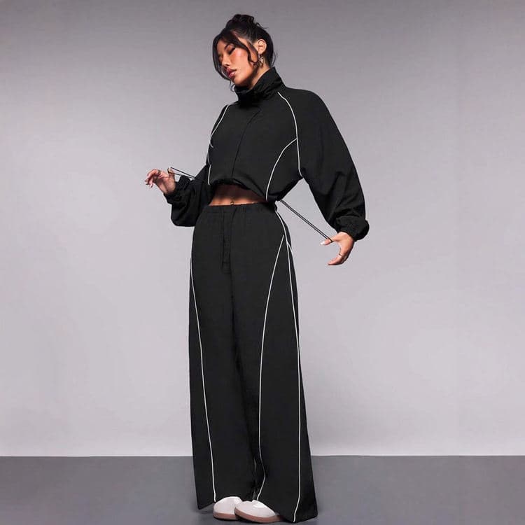 Wenshuo Long Sleeve Short Jacket Wholesale Outdoor Sportswear Set Custom logo Casual Drawstring Tracksuit Factory Directly