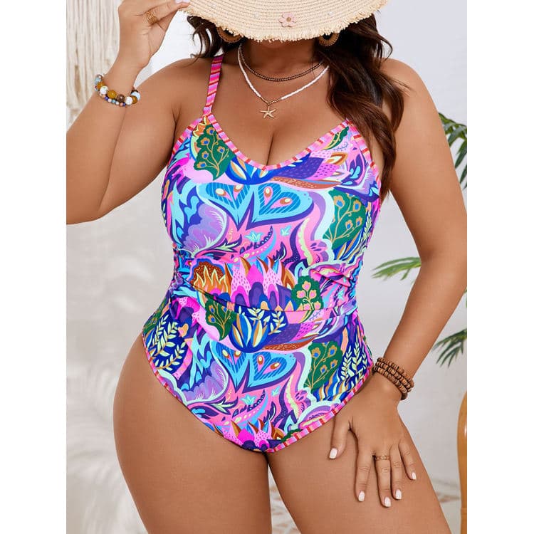 Wholesale One-Piece Swimsuits Sexy Retro-Print Bikinis Plus-Size Vacation Swimwear for Women